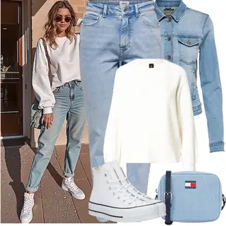 Outfit sa Crna/Bijela/Krem Cipela Bez Vezica/Dijabetička Cipela/Tanka Tenisica/Tenisice s patentnim zatvaračem sa strane/Tenisica s platformom/Niska Tenisica/Rupičasta Tenisica/Tenisica bez vezica Converse "Proljetni Outfit"