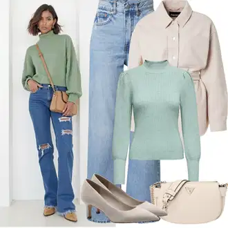 Zvonové kalhoty Outfit s Světle modrá/Modrá Džíny Džín s Širokou Nohavicí/Formální Košile/Mom Jean/Džíny s Rozparkem/Dad Džíny/Džíny Culottes/Vintage Džíny/High Waist Džínové Kalhoty/Džíny Volného Střihu Dr. Denim "Jarní Outfit"