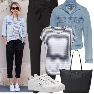 Elegantan Outfit sa Crna Hlače Hlača sa Stremenom/Hlače Visokog Struka/Paperbag Hlača/Pletena Tajica VERO MODA "Proljetni Outfit"Look: cool, Old Money, Rad, Vanjski, Disko, Elegantan