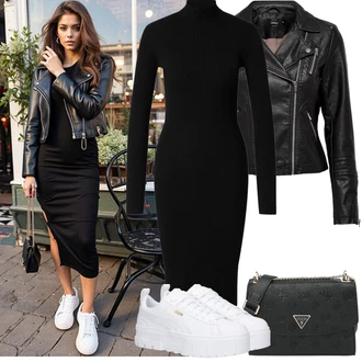 Outfit s Černá/Červená Kožené Bund Bunda z Umělé Kůže/Motorkářská bunda/Motorkářské Bund/Kožené Bund Only "Jarní Outfit"