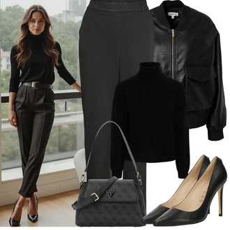 Rolák Outfit s Černá Basic Svetr/Svetr Carmen/Kašmírový Svetr/Jednoduchý Svetr/Rolák/Vlněný Svetr/Svetr s límečkem Pieces "Jarní Outfit"