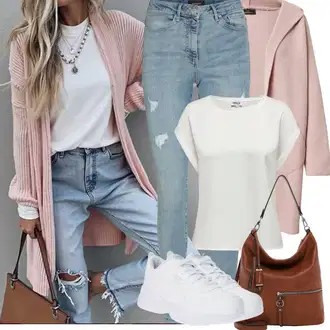 Ležerno Outfit sa Svjetloplava/Plava rupa hlača/Traper Tajice/Hlače s Prorezom/Jeggings/Skinny Hlače VERO MODA "Proljetni Outfit"Look: Stil, Rap, Old Money, Ležerno, moderne, Disko, cool, Prekrasan