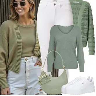 Outfit s Zelená/Světle zelená/Tmavě zelená Basic Svetr/Kašmírový Svetr/Svetr z Jemné Pleteniny/Jednoduchý Svetr/Svetr s V-výstřihem/Vlněný Svetr Only "Jarní Outfit"