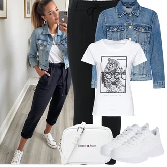 Festival Outfit s Černá Kalhoty Pletený Legín/Bavlněné Legíny/Teplé Legíny/Legíny s Podšívkou/Termo Kalhoty/Tréninková Kalhoty/Kožená bunda/Tregíny Only "Jarní Outfit"Look: Bar, Koncert, Elektro, Festival, Škola, 40. narozeniny