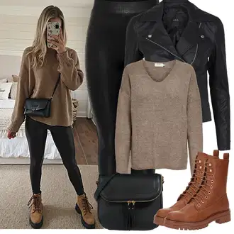 Outfit sa Crna/Bijela/Tamnosiva/Pink Kaput yas "Proljetni Outfit"