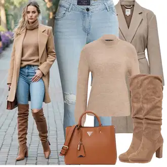 Outfit sa Siva/Smeđa/Bež Kaput od Kašmira/loden Kaput/Pleteni Kaput/Vuneni Kaput/Midi Kaput/Vuneni Kaput Only "Proljetni Outfit"
