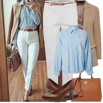 Outfit sa Siva/Kaki/Bijela Hlača Velika Veličina B.young "Proljetni Outfit"