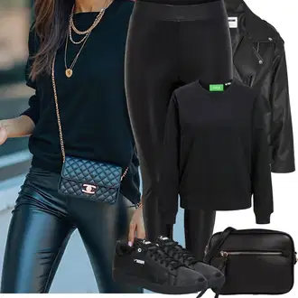 Koža Motor Outfit sa Crna/Narandžasta Jakna od Umjetne Kože/Bajkerska Jakna/Kožna Jakna/Motociklistička Jakna Noisy may "Proljetni Outfit"Look: Motor, Jahanje