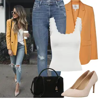 Outfit s Modrá/Světle Modrá Džíny s Dírou/Push up Džín/Kotníková Bota/Dámské Džíny s Délkou 7/8/Kožená bunda/Zkrácené Džíny/Džíny s Rozparkem/High Waist Džínové Kalhoty/Kožené bundy Only "Jarní Outfit"