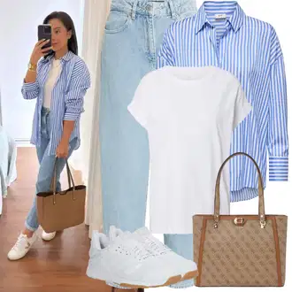 Outfit sa Siva/Bijela/Krem Majica za plažu/Majica/Obični top/Muške tenisice za trčanje/Ležerna majica/Otmjena majica/Predimenzionirana majica/Majica kratkih rukava/Sportska majica/Top za plažu/Tunika za Plažu Armedangels "Proljetni Outfit"