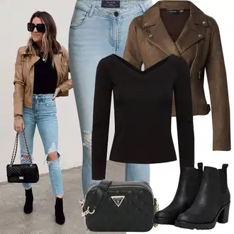 Kombinacije s čizmama sa Crna Kožna Jakna/Podstavljena Gležnjača/Gumena Gležnjača/Chelsea Gležnjača/Kožna gležnjača Only "Proljetni Outfit"