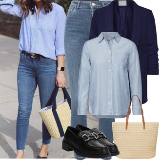 Outfit s Černá/Hnědá/Tmavě červená Business Bota/Mokasín/Polobotek Trotteur/Nízká bota na podpatku About You "Jarní Outfit"