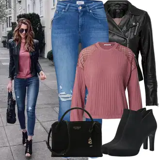 Outfit s Černá Kozačka Na Podpatku/Kotníková Bota Na Podpatku/Letní kotníková kozačka/Kotníková Bota s Podšívkou/Kožená Kotníková Bota Tamaris "Jarní Outfit"