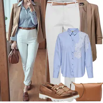 Outfit sa Smeđa/Bež/Tamnosmeđa Trotteur/Mokasinke s platformom/kožena cipela/Loafer Cipela MARCO TOZZI "Proljetni Outfit"