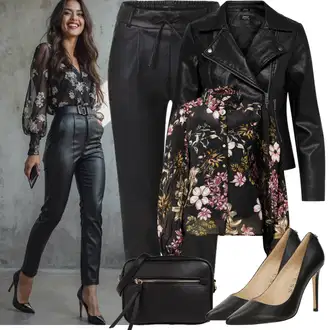 Mokri izgled Outfit sa Crna/Bijela/Smeđa/Zeleno/Narandžasta Hlače od Umjetne Kože/Jeggings/Kožne Tajice/Tajice Kožnog Izgleda/Kožna Hlača/Skinny Hlače/Treggings Only "Proljetni Outfit"Look: Sjaj, Chic, Besprijekorno, Jazz, Ured, Vanjski, moderne, Mokri izgled, Pametno ležerno, Francuske