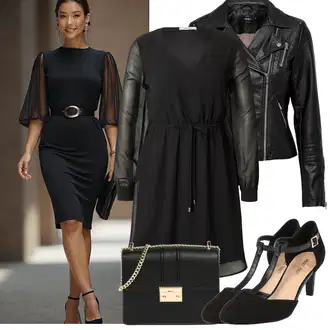 Outfit s Černá/Červená Kožené Bund Bunda z Umělé Kůže/Motorkářská bunda/Motorkářské Bund/Kožené Bund Only "Jarní Outfit"