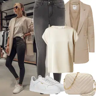 Outfity na podzim Estetika s Bílá/Béžová Teniska na platformě Puma "Jarní Outfit"Look: Estetika, Cool, Extravagantní, Hip Hop, Skater, Techno
