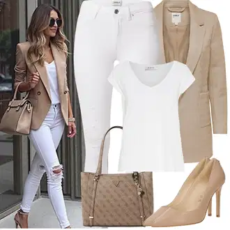 Outfit s Šedá/Krémová/Bílá Jeggings/Kalhoty s dírou Only "Jarní Outfit"