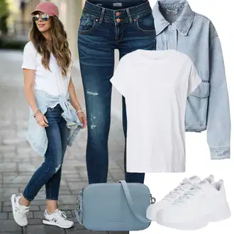 Outfit sa Siva/Bijela/Krem Majica za plažu/Majica/Obični top/Muške tenisice za trčanje/Ležerna majica/Otmjena majica/Predimenzionirana majica/Majica kratkih rukava/Sportska majica/Top za plažu/Tunika za Plažu Armedangels "Proljetni Outfit"