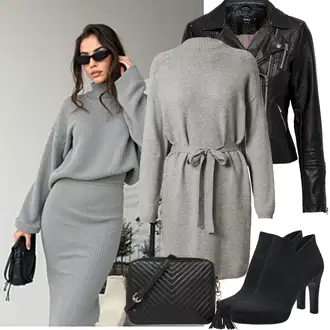 Outfit sa Siva/Tamnosiva/Svjetlosiva Pletena Haljina/Haljina S Visokim Ovratnikom/Zimska Haljina Zimska Pletena Haljina/Džemper Haljina Only "Proljetni Outfit"