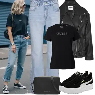 Outfit s Černá/Oranžová Kožené Bund/Motorkářské Bund/Motorkářská bunda/Bunda z Umělé Kůže Noisy may "Jarní Outfit"