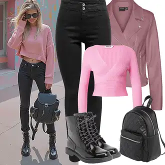 Outfit s Černá/Šedá Mini batoh/Mini batoh About You "Jarní Outfit"