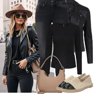 Outfit sa Crna/Bijela/Tamnosiva/Pink Kaput yas "Proljetni Outfit"