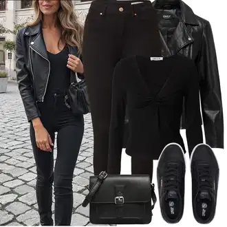 Outfit sa Crna Tenisica s platformom/Niska Tenisica/Skate cipela/Kožna Tenisica Puma "Proljetni Outfit"