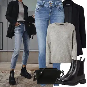 Outfit s Černá Chelsea Boty/Kotníková Bota Kožená bunda Tamaris "Jarní Outfit"