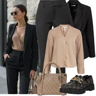 Outfit s Černá/Hnědá Bota Mokasín/Trotteur/Nízká Bota na podpatku/Bota S Kolečkem Guess "Jarní Outfit"