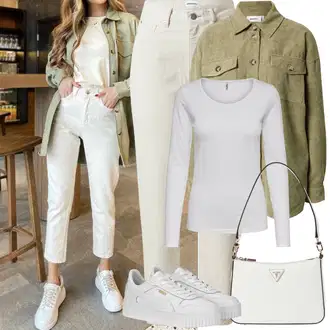 Outfity na podzim Estetika s Bílá/Béžová Teniska na platformě Puma "Jarní Outfit"Look: Estetika, Cool, Extravagantní, Hip Hop, Skater, Techno