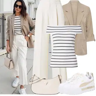 Kombinacije za proljeće teplý sa Siva/Bež/Bijela Niska Tenisica/Tenisica s platformom Puma "Proljetni Outfit"