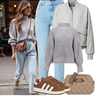 Kombinacije s "mom" trapericama Stil sa Svjetloplava Kožna Jakna/Slip-on Traperice/Čizma do Gležnja/Traperice Slim Kroja/High Waist Traperice/Mom Jean/Ženske Traperice 7/8 Dužine/Push-up Traperice/Kožne Cipele/Traperice Standardnog Kroja/Sužene Traperice/Skraćene Traperice/Girlfriend Traperice/Capri Traperice/Traperice s Prorezom Pieces "Proljetni Outfit"
