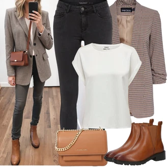 Outfit sa Crna/TamnoSiva/Kaki/SvjetloSiva/Siva Motociklistička hlača/Skinny Hlače/Jeggings/Traper Tajice/Treggings VERO MODA "Proljetni Outfit"