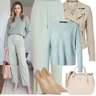 Krátká Outfit s Béžová/Khaki/Hnědá Motorkářské Bund/Kožené Bund Bunda z Umělé Kůže/Bunda s Bočním Zipem/Kožené Bund/Motorkářská bunda Only "Jarní Outfit"