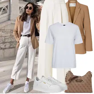 Outfity na podzim Estetika s Bílá/Béžová Teniska na platformě Puma "Jarní Outfit"Look: Estetika, Cool, Extravagantní, Hip Hop, Skater, Techno