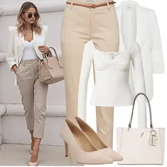 Outfit sa Krem/Bijela Kaput/Pletivo Veći Broj/Tunika Pieces "Proljetni Outfit"