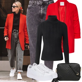 Outfit s Červená/Tmavě červená Oversize Sako/Boyfriend Sako/Dlouhý Sako/Teplákový blejzr/Kožená bunda pro muže Pieces "Jarní Outfit"