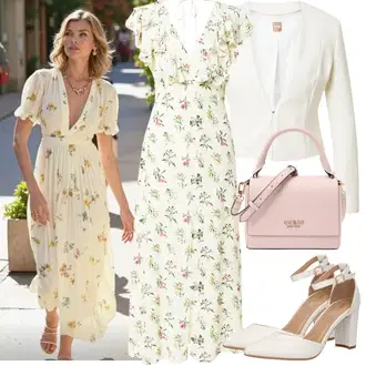 Outfity pro matriční úřad Nevěsta s Krémová/Bílá/Růžová/Oranžová/Hnědá Krátké Sako/Kožená Pánská Bund/Elegantní Sako/Blůzové Sako/Teplákový blejzr/Blejzrové Bund/Pletený Sako/Kožená bunda pro muže Boss, Bílá/Krémová Letní Bota/Sandál s podpatkem/Pohodlná lodička/Boty Mary Jane/Sandál Na Širokém Podpatku/Přezková bota/Lodička s T-páskem/Sandál Na Podpatku/Vintage Lodička About You "Jarní Outfit"