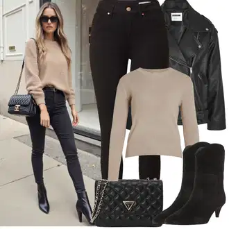 Outfit s Černá/Hnědá Klasická kozačka/Špičatá Kozačka/Kozačka Na Podpatku/Kotníková Bota Na Podpatku/Kovbojská Kotníková Bota/Westernová Kotníková Bota/Kotníková Bota s Podšívkou About You "Jarní Outfit"