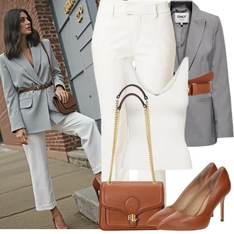 Outfit sa Kaki/Bijela/Krem Hlača Velika Veličina MOS MOSH "Proljetni Outfit"