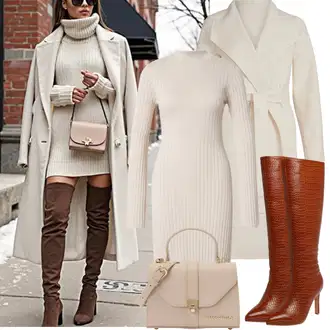 Outfit sa Bež/Bijela/Smeđa/Kaki Vuneni Kaput/Lagani Kaput/Midi Kaput/Kaput od Kašmira/Dugi Kaput/Pleteni Kaput/Vuneni Kaput/Baloner/loden Kaput Vila "Proljetni Outfit"
