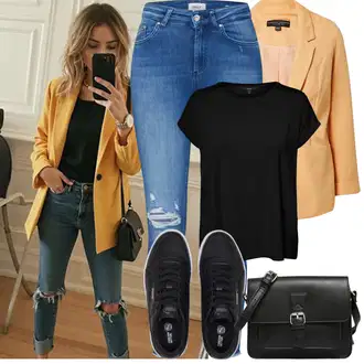 Outfit sa Crna Tenisica s platformom/Niska Tenisica/Skate cipela/Kožna Tenisica Puma "Proljetni Outfit"