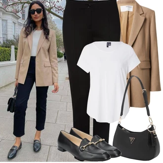 Outfit s Modrá/Černá/Tmavě modrá Business Bota/Plochá bota/Kožená bota/Mokasín/Polobotek Trotteur/Špičatá Balerína Högl "Jarní Outfit"