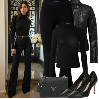 Outfit s Černá Zvonová Kalhoty/Rozšířené legíny/Rozšířená Kalhoty/Zvonové Legíny VERO MODA "Jarní Outfit"