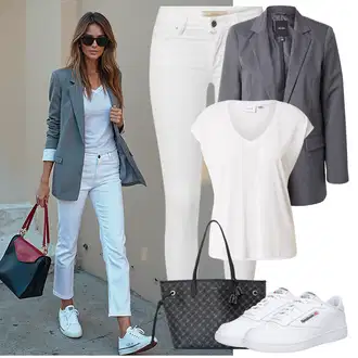 Outfit s Šedá/Bílá/Krémová Džíny Kožená bunda/Sweat Džíny/Kožené Boty/Džíny s Rozparkem/Džíny s Nízkým Sedem/Push up Džín/Slim Fit Džíny/Kotníková Bota/Termální Džíny/Navlékací Džíny/Motorkářské Džíny SALSA JEANS "Perfektní na jaro"