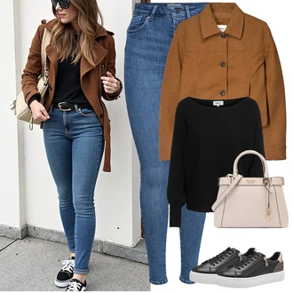 Outfit s Černá/Béžová Teniska se Třpytkami/Úzká Teniska/Kožené Tenisky/Teniska s dírkovaným vzorem/Nízká Teniska/Tenisky s Bočním Zipem/Teniska na platformě Tamaris "Stylový look na jaro"