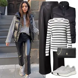 Outfit s Bílá/Hnědá/Tmavě modrá Jednoduchý Svetr Vila "Cool vzhled na jaro"