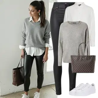Outfit s Černá/Bílá Skinny Kalhoty/Kalhoty z Umělé Kůže/Legíny Kožený Vzhled/Kožená Kalhoty/Legíny s Vysokým Pasem/Kožený legíny Only "Jarní outfit"