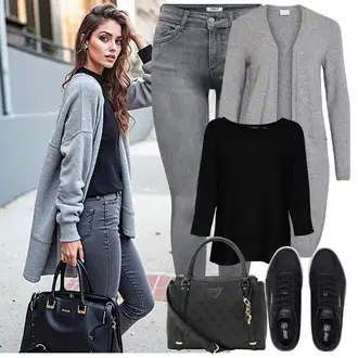 Outfit sa Crna Tenisica s platformom/Niska Tenisica/Skate cipela/Kožna Tenisica Puma "Lagana odjeća"